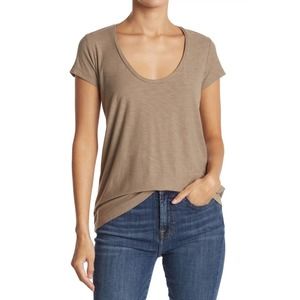 James Perse Women's Deep Scoop Neck Cap Sleeve Tee T-Shirt in Khaki